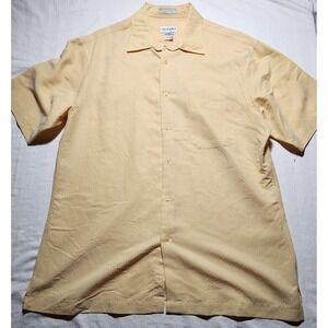 Alfani Shirt Mens Large Yellow Button Down Collared Short Sleeve Casual Pocket